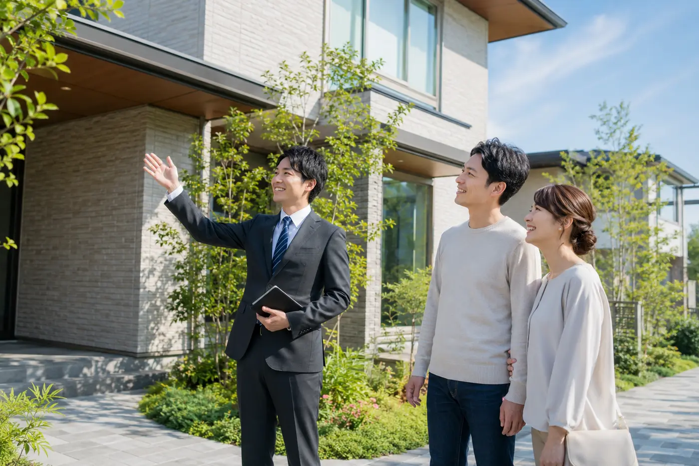 日本のモデルハウスを見学する30代のご夫婦